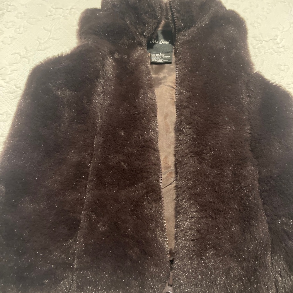 Me Jane Chocolate Faux Fur Vest Girls Sz 8